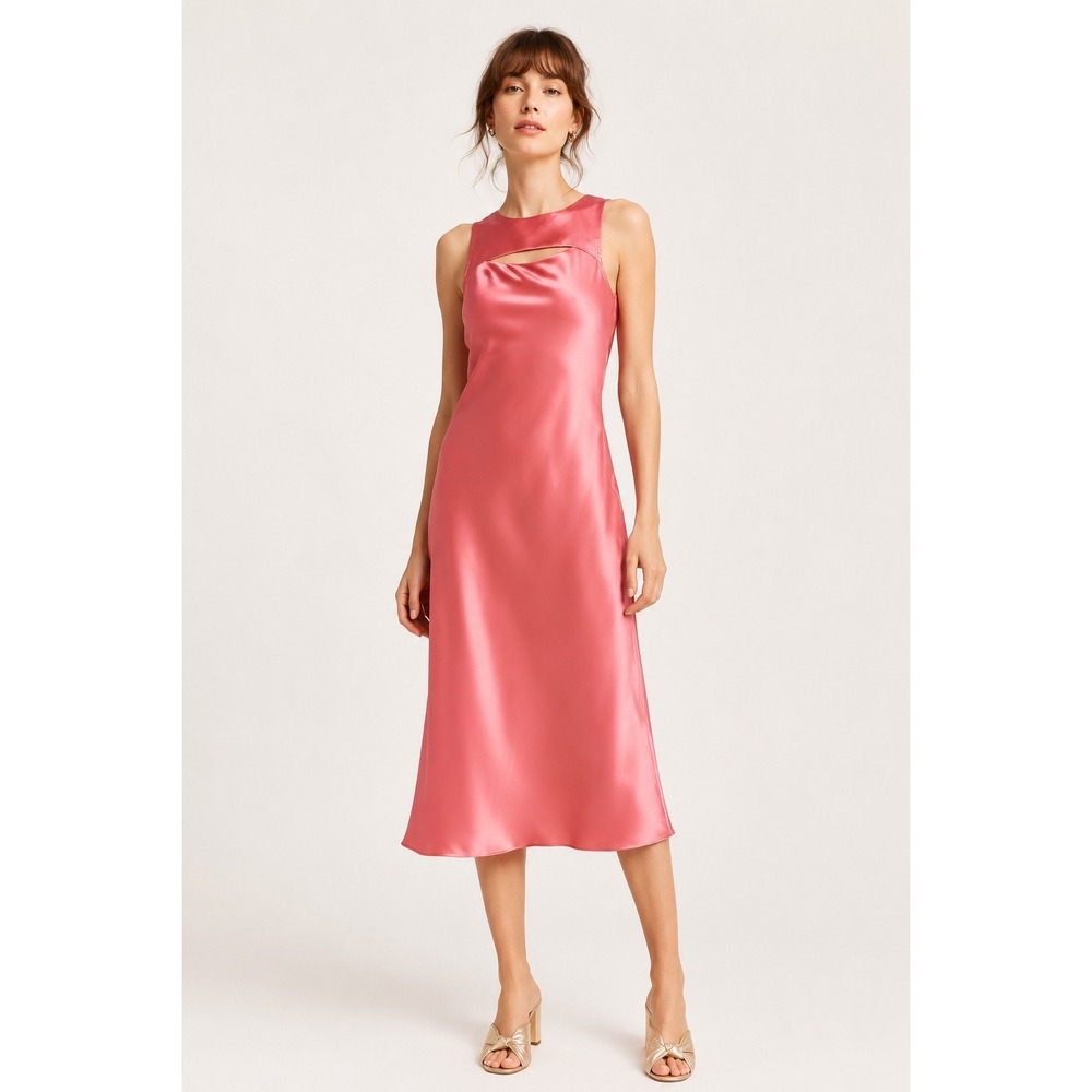 Paige Womens Silk Cutout Cowl Neck Midi Dress Dusty Bubblegum‎  S